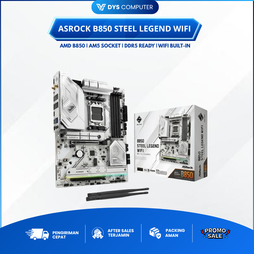 Motherboard ASRock B850 Steel Legend WiFi AMD AM5 DDR5 ATX Support Ryzen 7000 8000G 9000 Series Resmi
