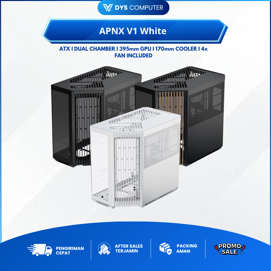 CASING APNX V1 White Full Snow ATX Mid Tower Gaming Case