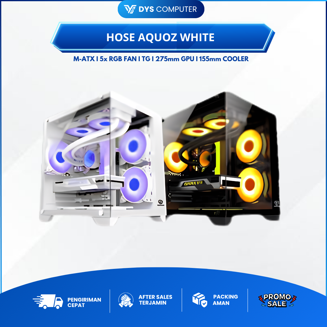 CASING GAMING HOSE AQUOZ WHITE - MATX - Include 5 PCS FAN RGB DYNAMIC