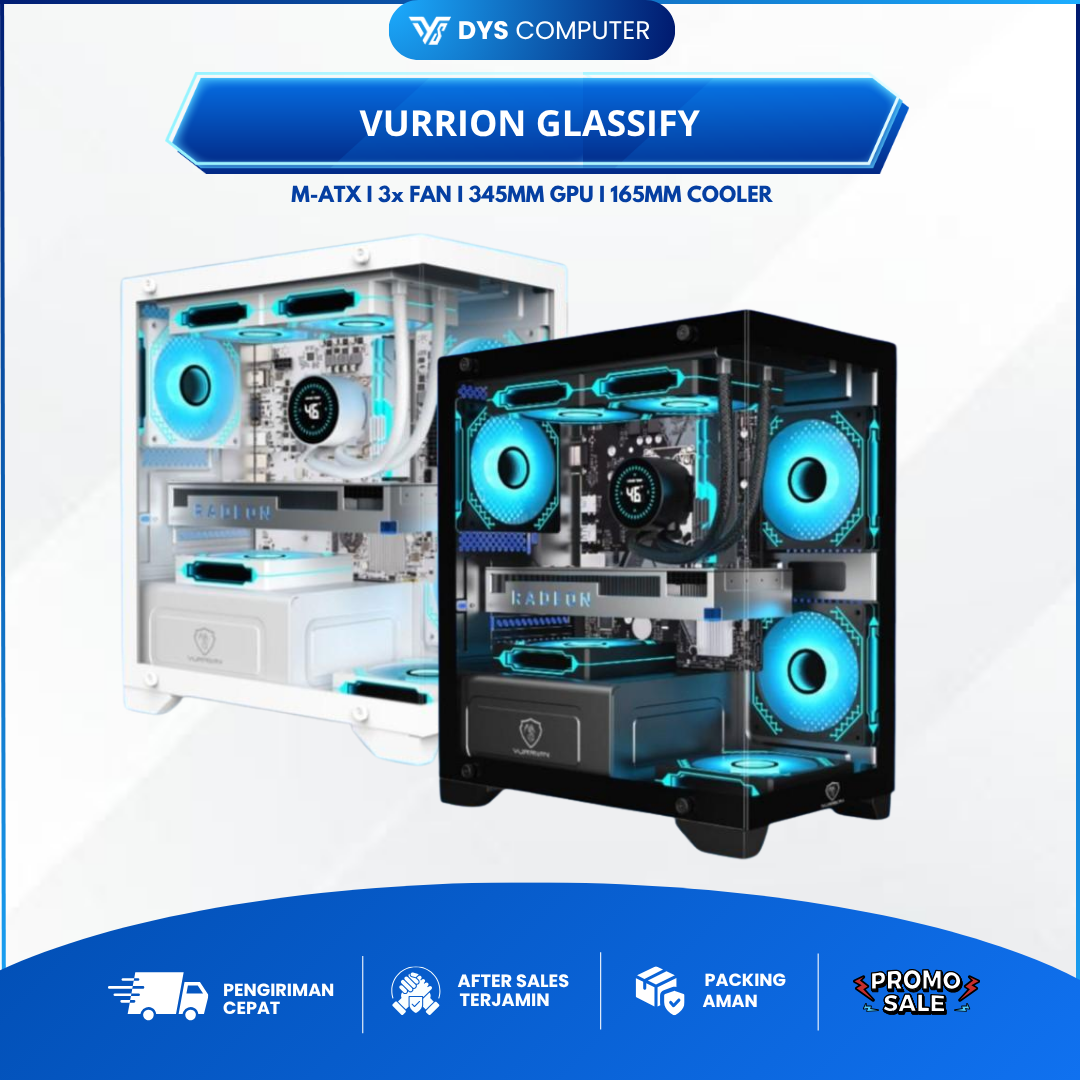 CASING GAMING VURRION GLASSIFY - FREE 3 FAN 
