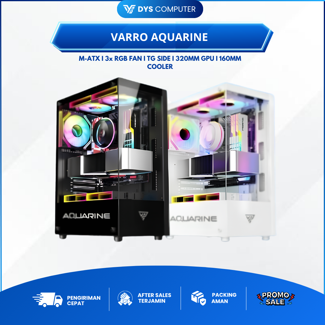 Casing Gaming VARRO AQUARINE + 3 Fan RGB Side Tempered Glass M-ATX 
