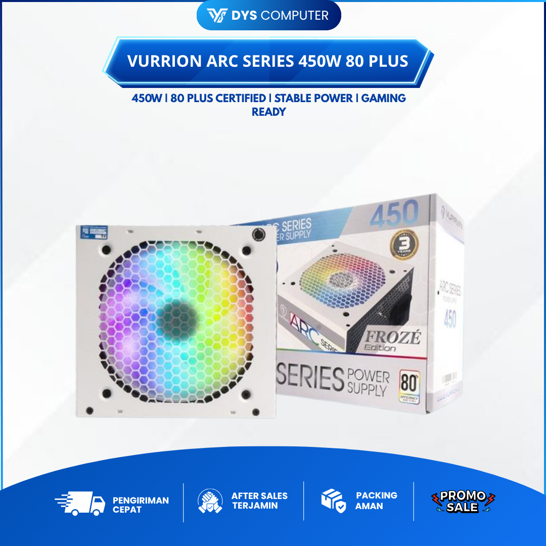 Power Supply 450W ARC Series Vurrion PSU Gaming 450Watt 80 Plus Resmi